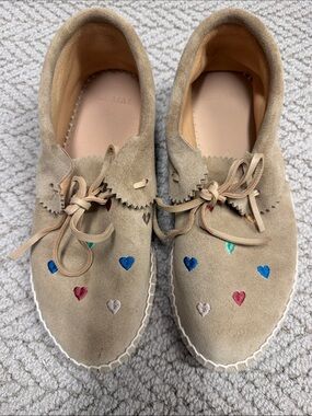 The Great Suede Heart Embroidered Lace-Up Moccasin